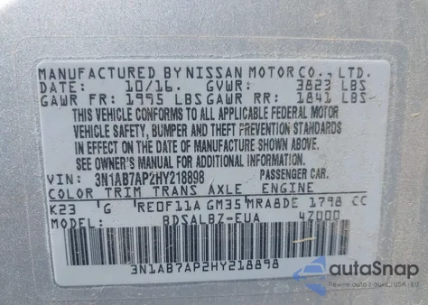 2017 Nissan Sentra S from USA, damaged, VIN 3N1AB7AP2HY218898